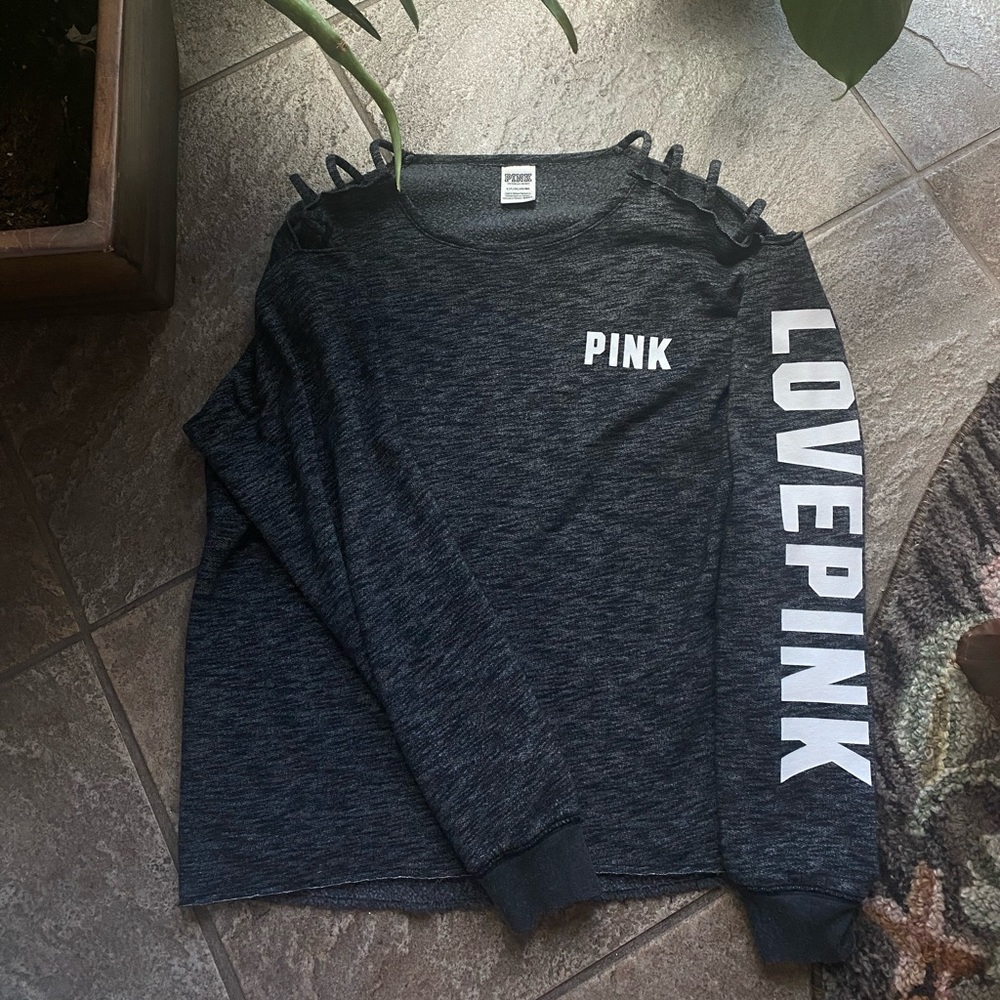 pink gray sweater